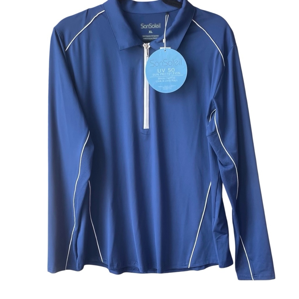 Blue Long Sleeve Zip Polo Shirt - Picture 5 of 7